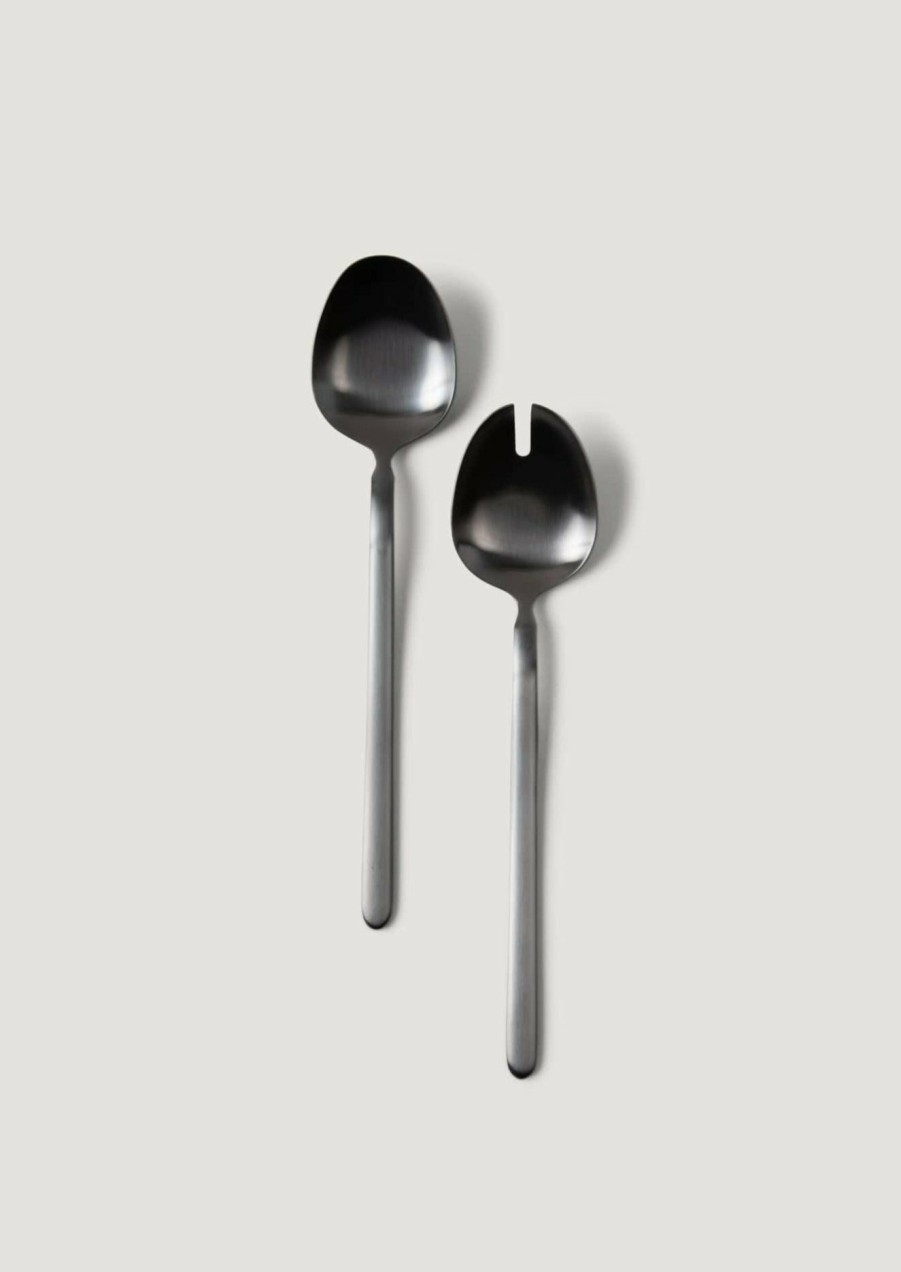 Fall Foliage Radial | Set Of 2 Stainless Steel Salad Serving Spoons In Matte Black