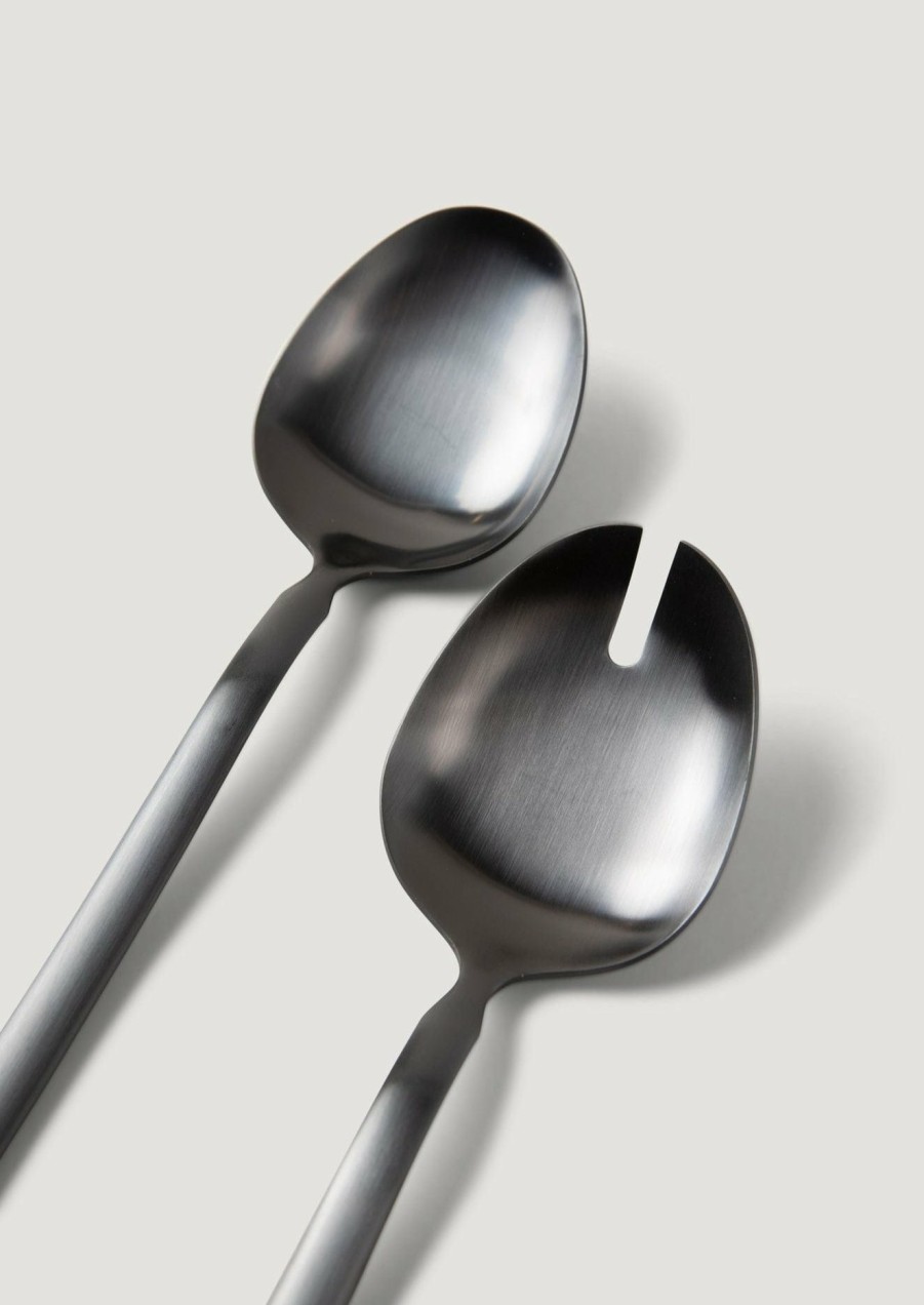 Fall Foliage Radial | Set Of 2 Stainless Steel Salad Serving Spoons In Matte Black