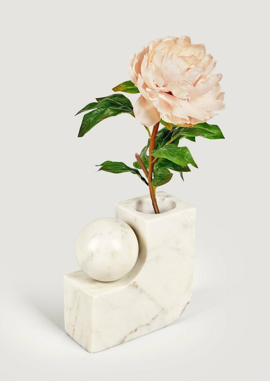 Fall Foliage Radial | White Marble Candle Holder/ Vase - 7"