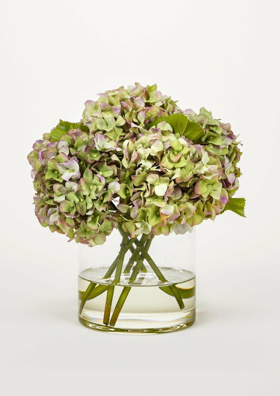 Blooming Florals Radial | Antique Green Faux Hydrangea Arrangement - 12"