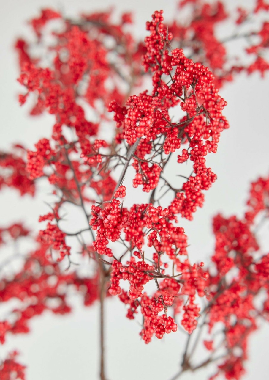 Winter Forest Radial | Red Artificial Berry Branch - 40"