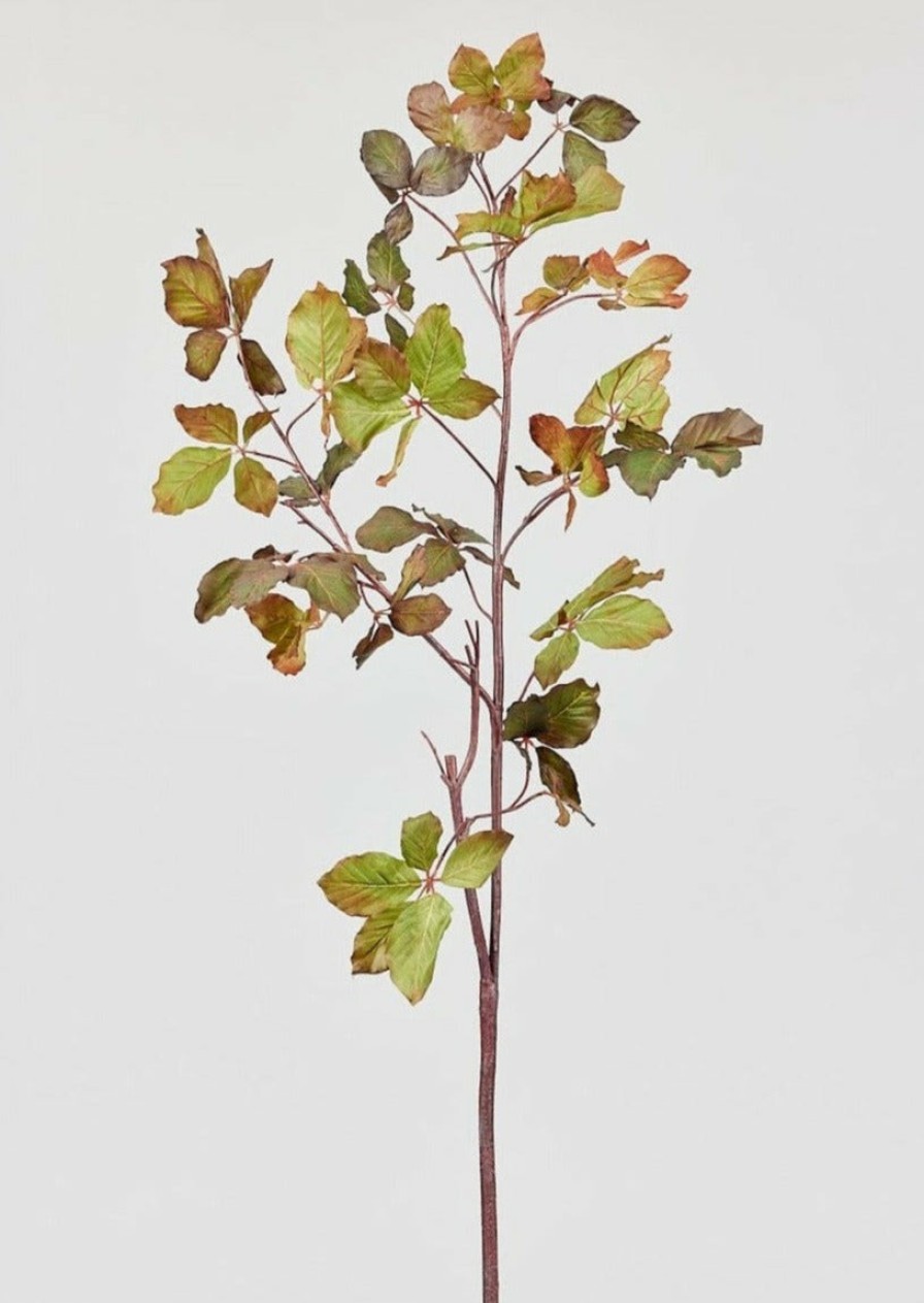 Fall Foliage Radial | Tall Burgundy Green Faux Chestnut Leaf Branch - 47"