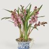 Blooming Florals Radial | Mauve Faux Orchid Arrangement In Blue Ceramic Pot - 27"