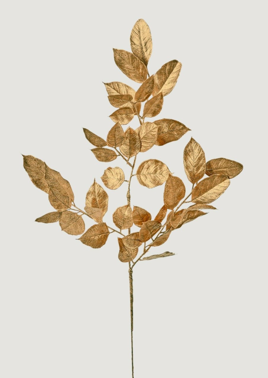 Winter Forest Radial | Gold Artificial Lemon Leaves Branch - 25"