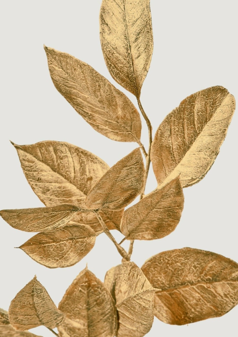 Winter Forest Radial | Gold Artificial Lemon Leaves Branch - 25"