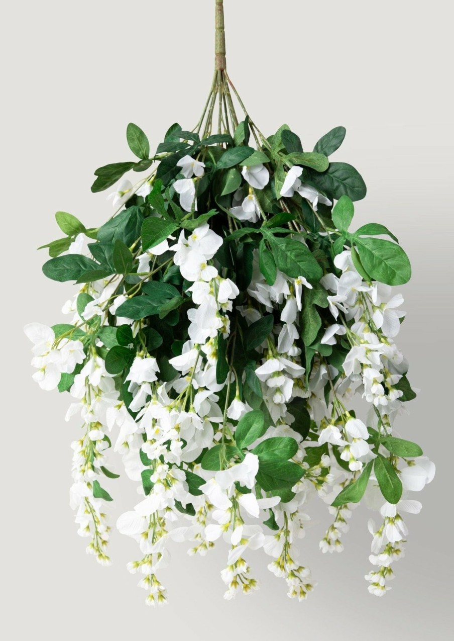 Blooming Florals Radial | White Artificial Wisteria Hanging Flower Bush - 31"