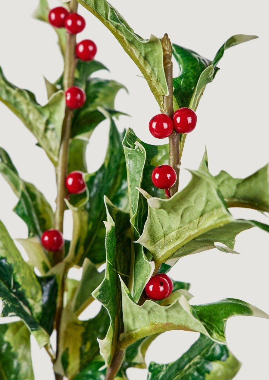 Everyday Greenery Radial | Artificial Holly Leaf And Berry Branch - 33"