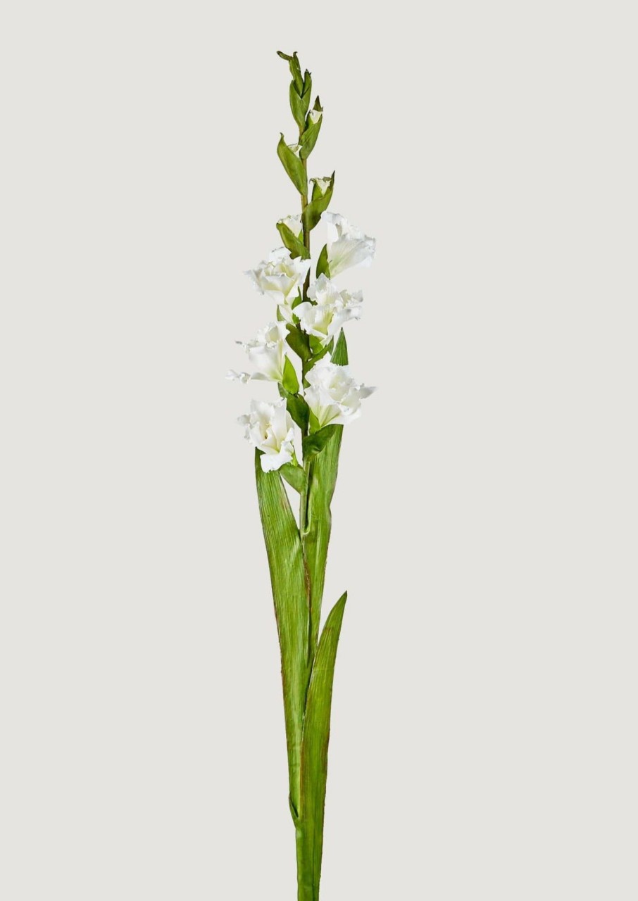 Blooming Florals Radial | Artificial Gladiolus Flower In White - 42.5"