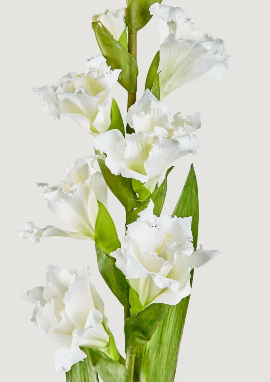 Blooming Florals Radial | Artificial Gladiolus Flower In White - 42.5"