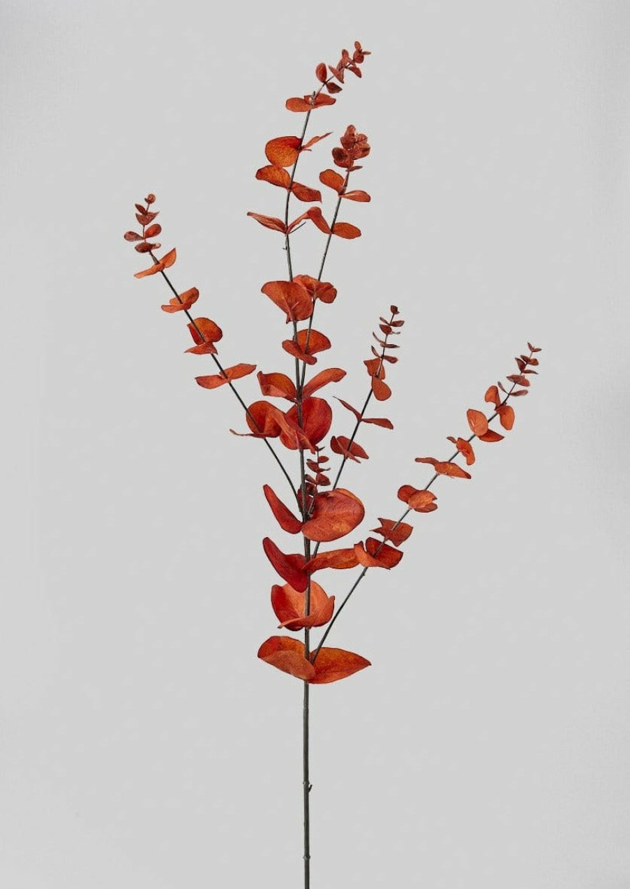 Fall Foliage Radial | Artificial Burnt Sienna Spiral Eucalyptus Leaf Branch - 33.5"