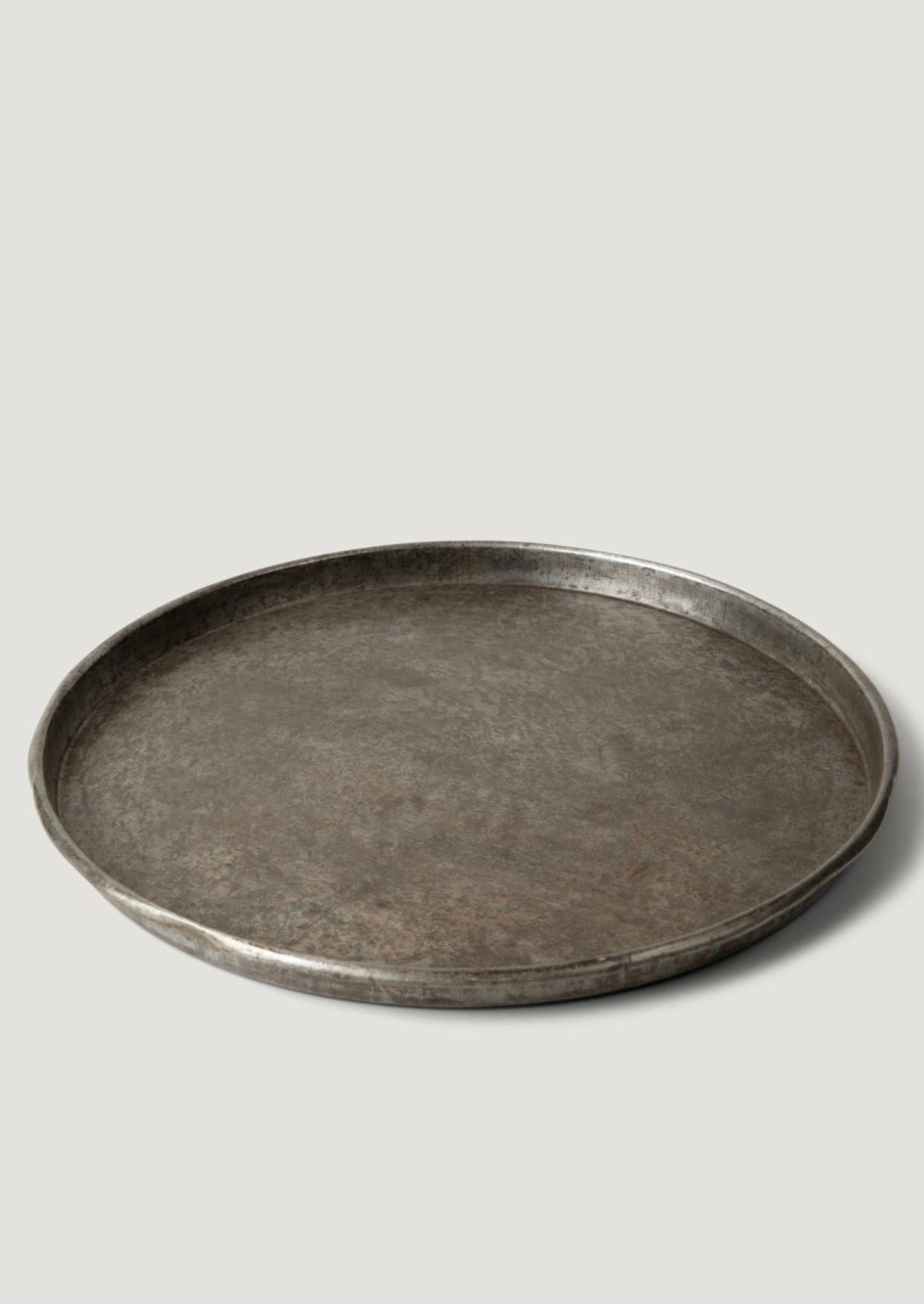 Fall Foliage Radial | Recycled Steel Large Round Tray In Rustic Patina - 21"