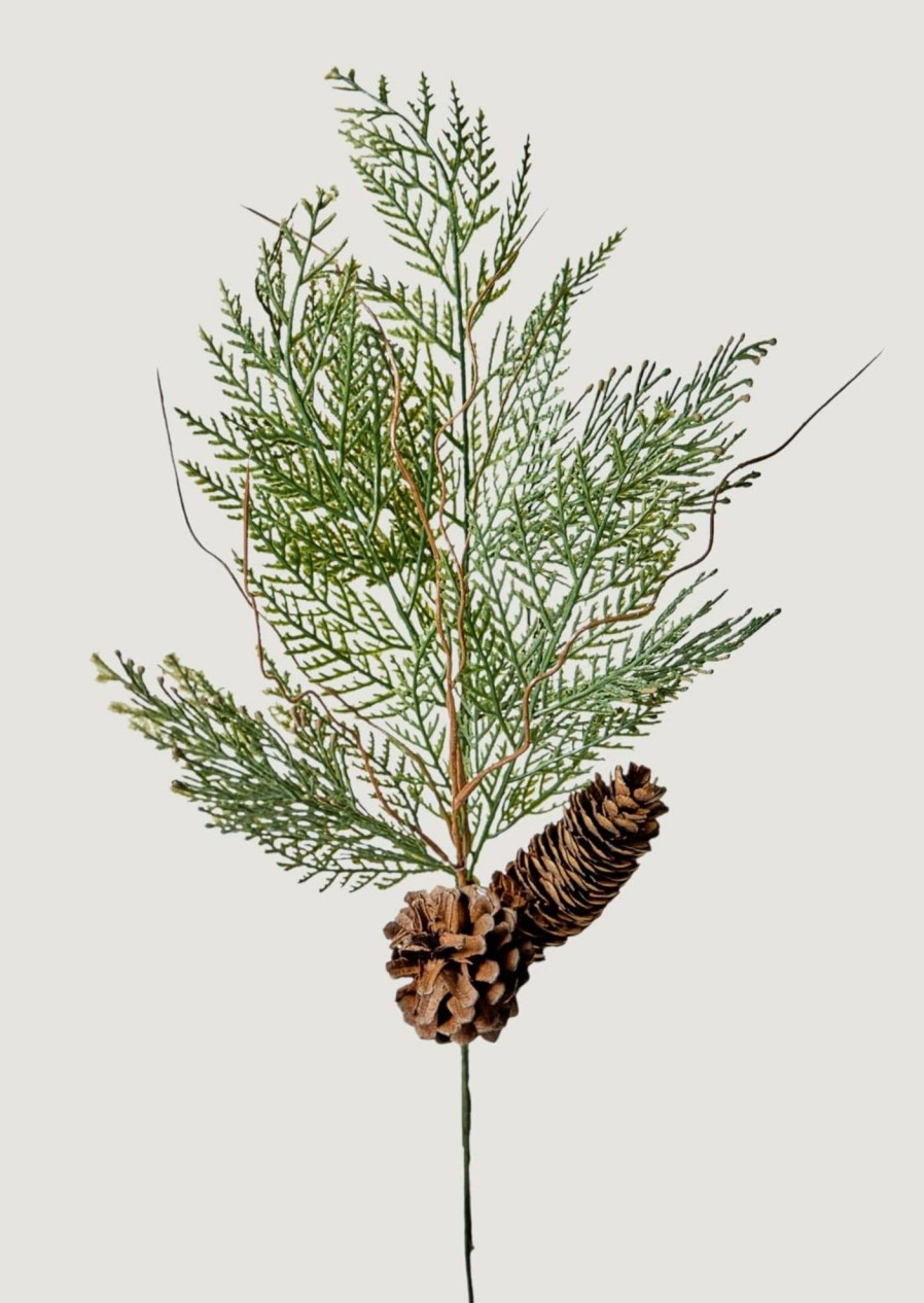 Winter Forest Radial | Faux Cedar And Pine Cone Branch - 22"