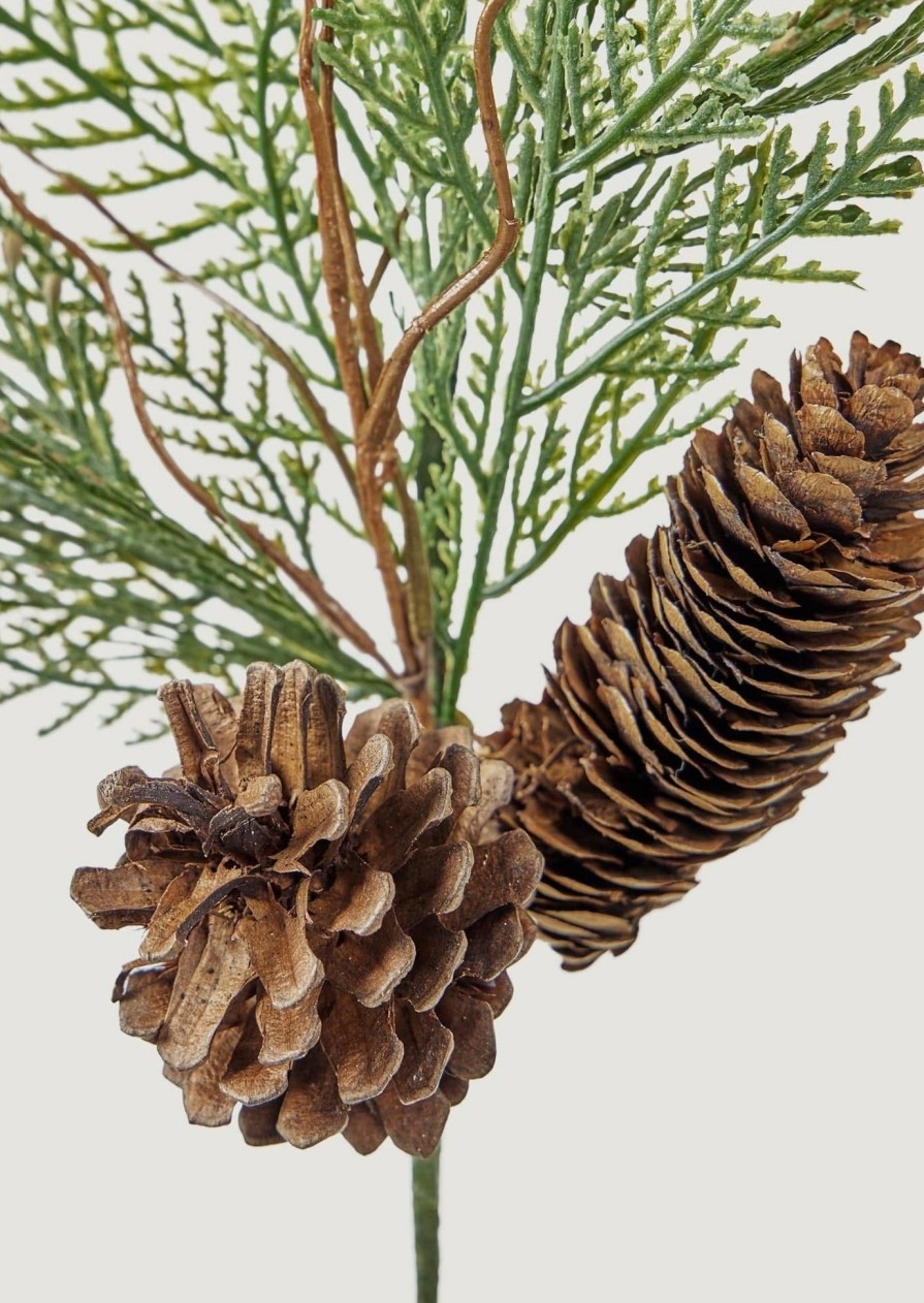 Winter Forest Radial | Faux Cedar And Pine Cone Branch - 22"