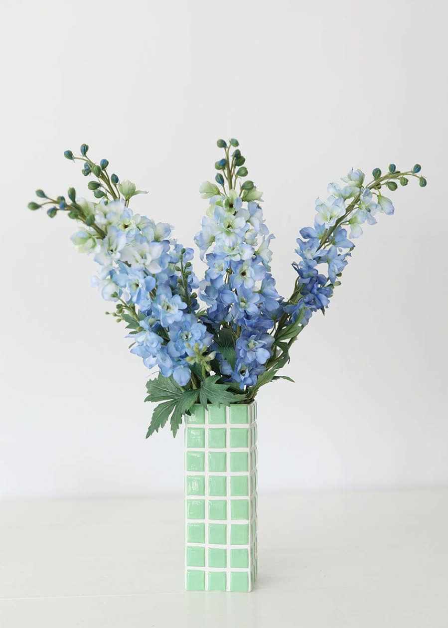 Blooming Florals Radial | Mint Green Dolomite Ceramic Tile Vase - 11"