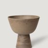 Blooming Florals Radial | Earthy Brown Handmade Ceramic Footed Bowl Vase - 11"