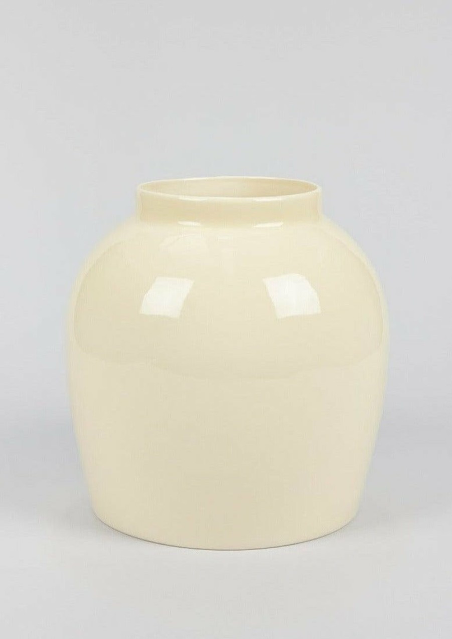 Blooming Florals Radial | Afloral Large Tabletop Cream Glossy Ceramic Vase - 10.5"