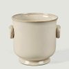 Blooming Florals Radial | Glossy Large Cream Ceramic Cache Pot - 9.25"