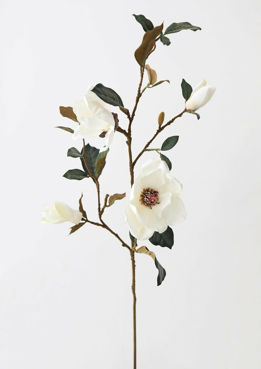 Blooming Florals Radial | Cream Magnolia Fake Flower Branch - 35"