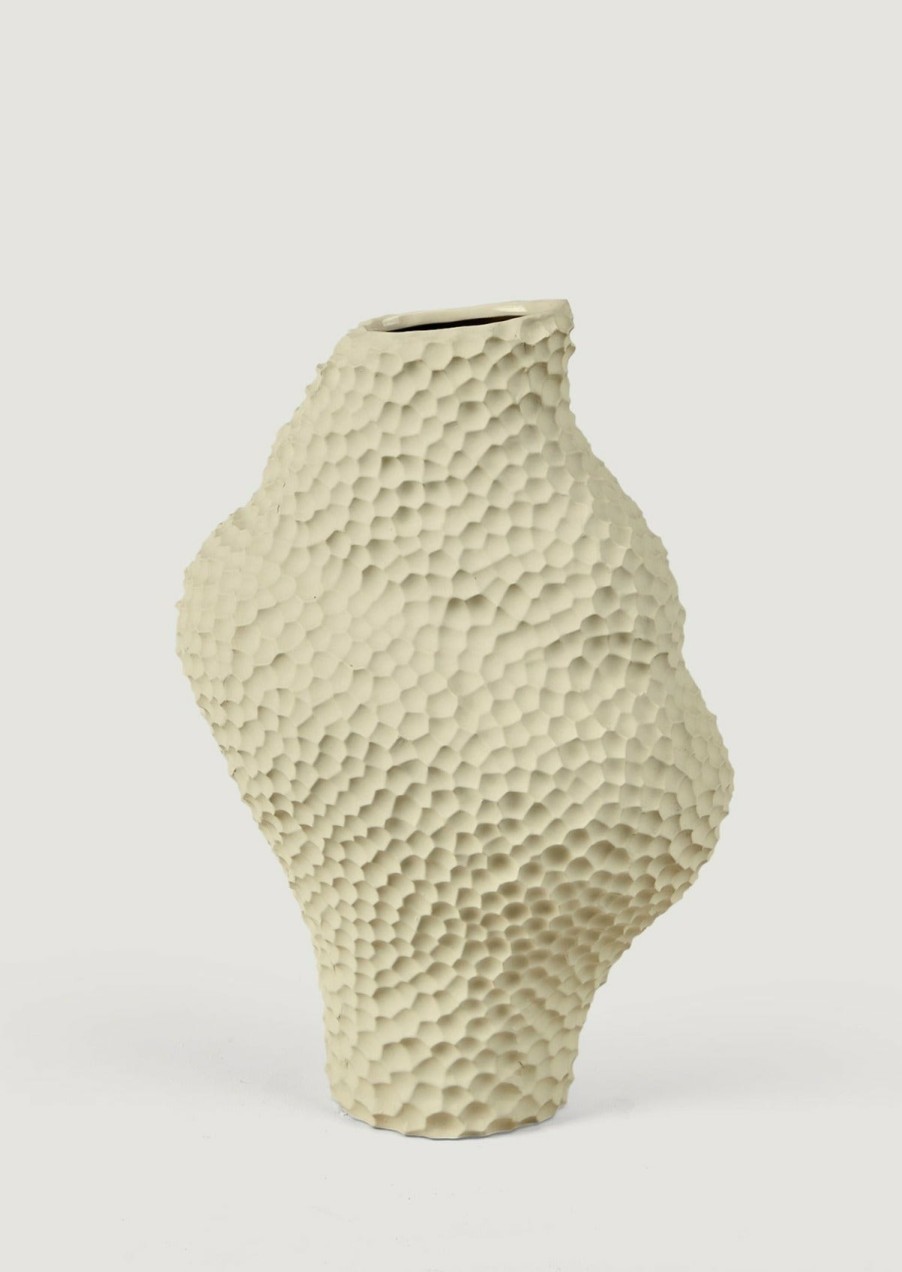 Blooming Florals Radial | Tall Ceramic Isla Vase In Beige - 12.5"