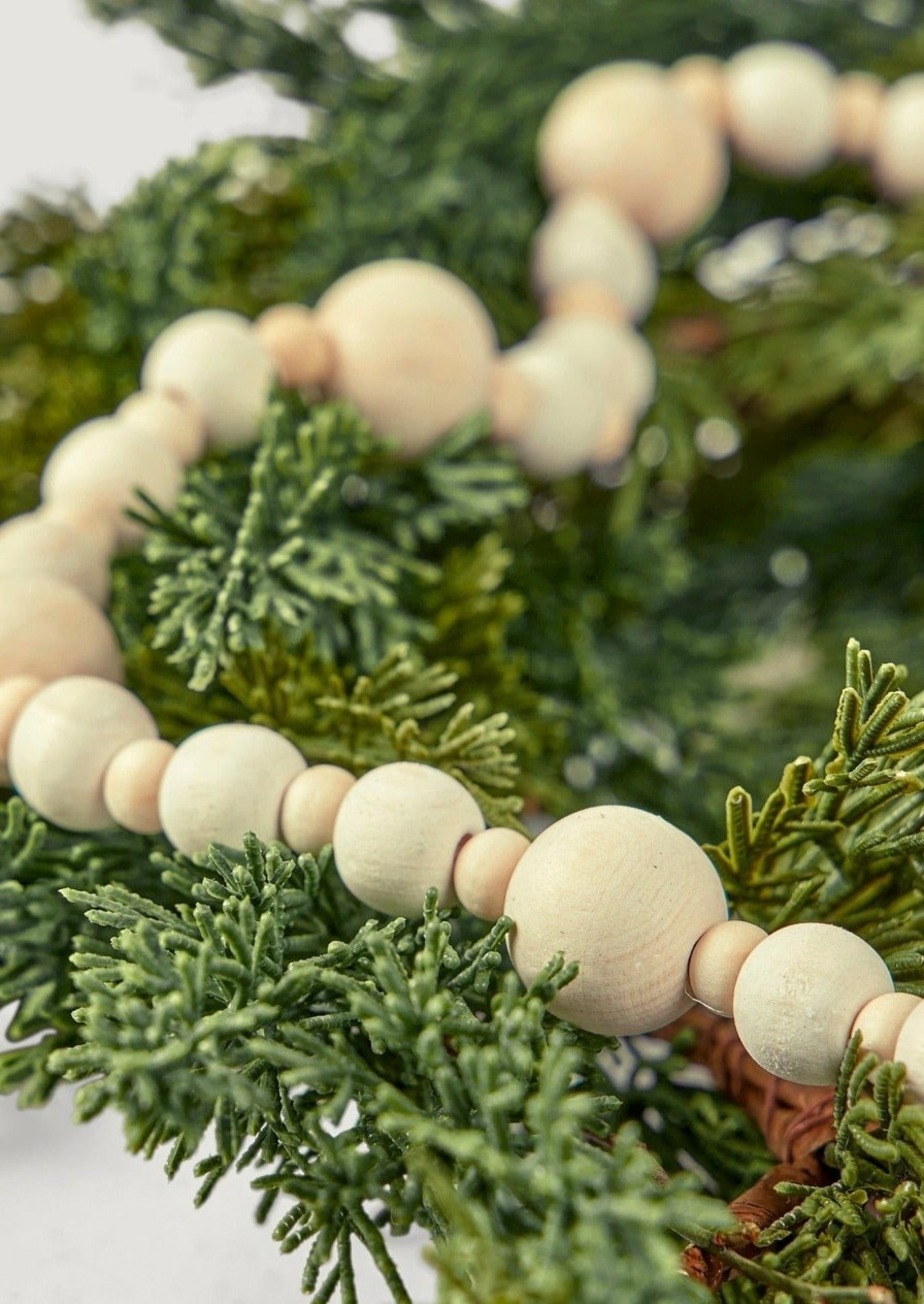 Winter Forest Radial | Natural And Cream Wood Bead Christmas Garland - 48"