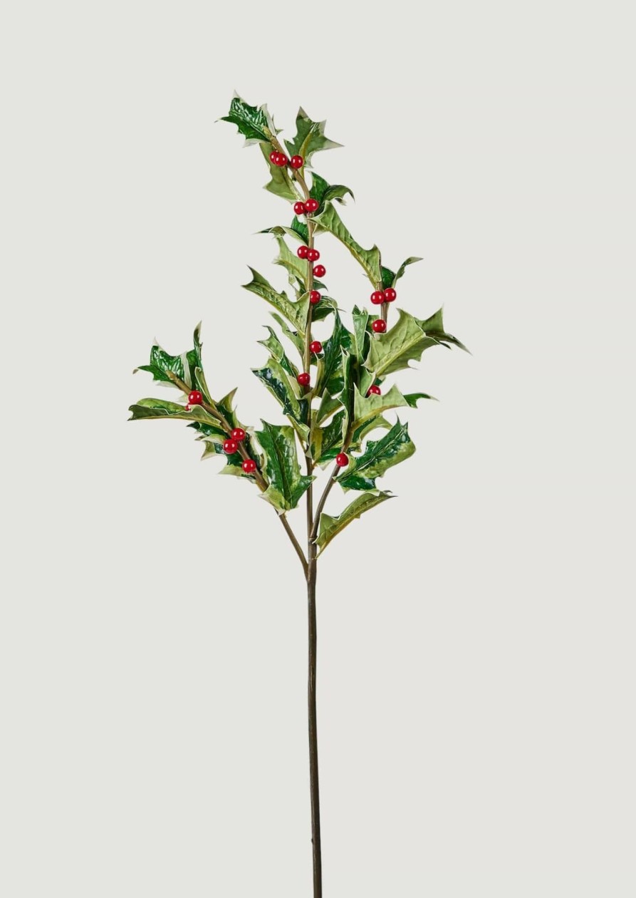 Everyday Greenery Radial | Artificial Holly Leaf And Berry Branch - 33"