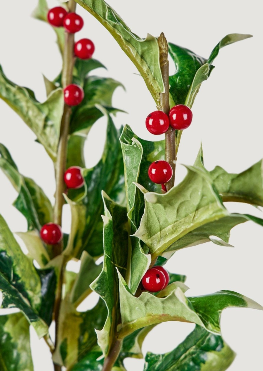 Everyday Greenery Radial | Artificial Holly Leaf And Berry Branch - 33"