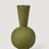 Blooming Florals Radial | Ceramic Trumpet Vase In Olive Green - 11.75"