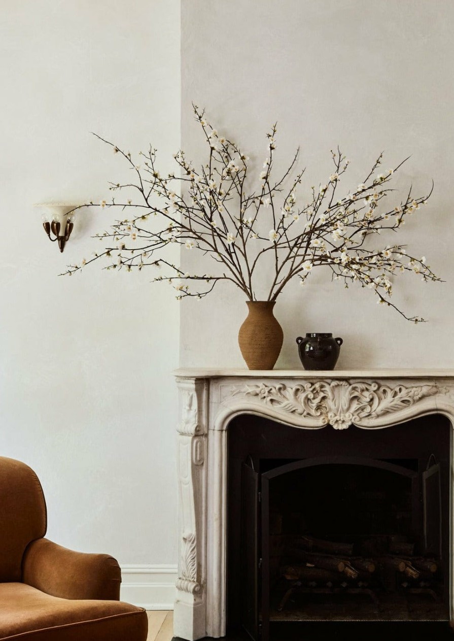 Blooming Florals Radial | Faux Quince Blossom Branch In Cream - 54"