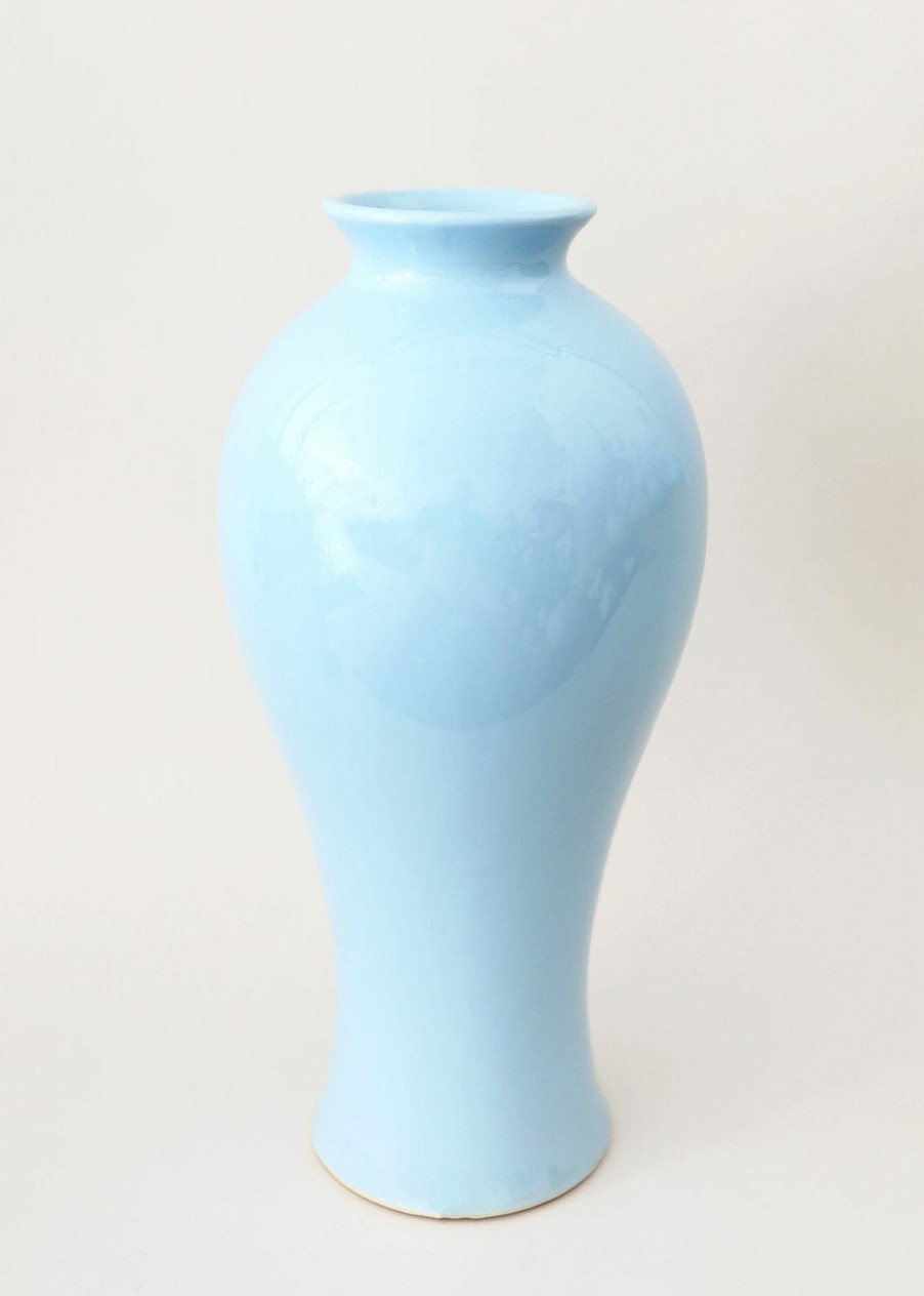 Blooming Florals Radial | Ceramic Blue Tall Glossy Vase - 16"