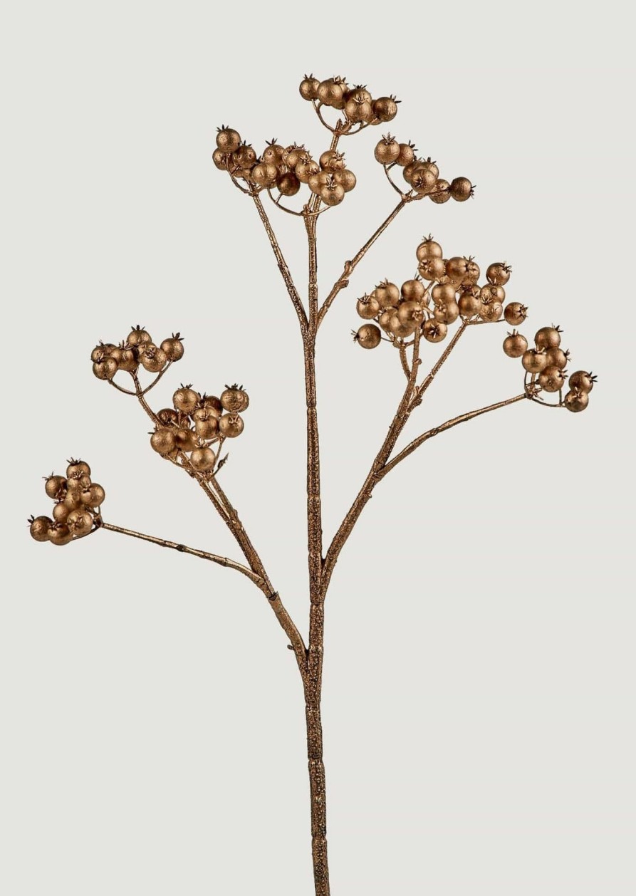 Winter Forest Radial | Antique Gold Faux Berries Cranberry Branch - 18"