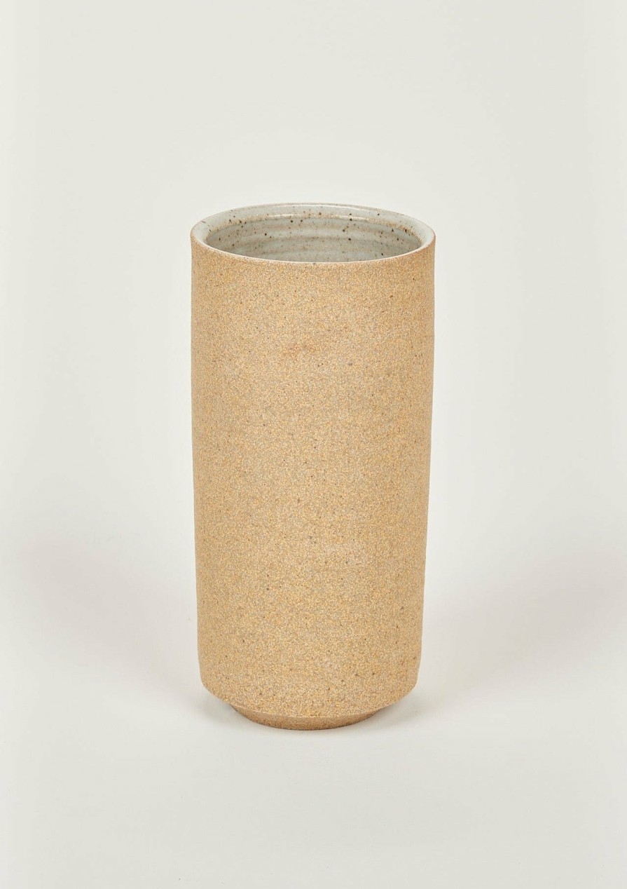 Blooming Florals Radial | Handmade Clay Cylinder Vase In Sand Finish - 8"