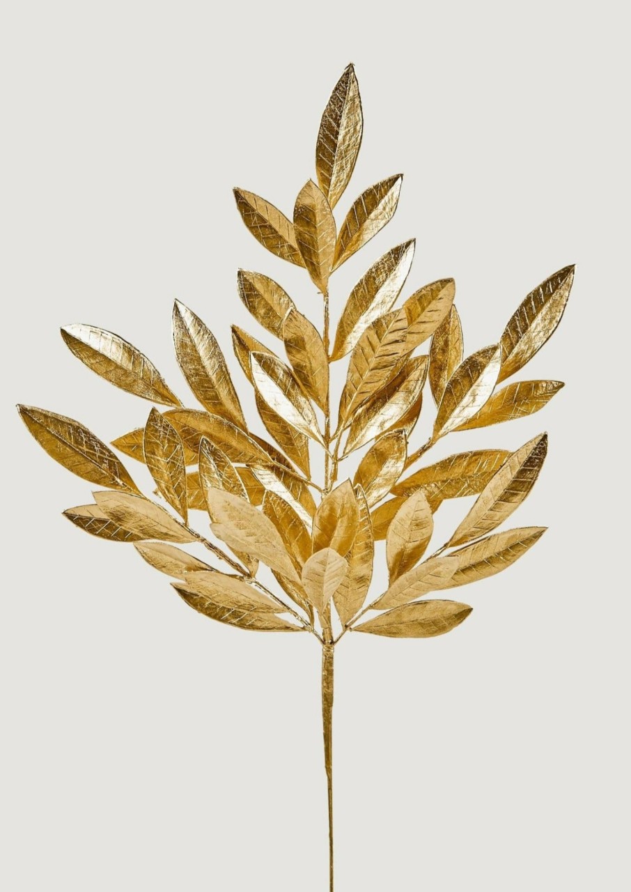 Everyday Greenery Radial | Faux Bay Leaf Spray In Metallic Gold - 24"