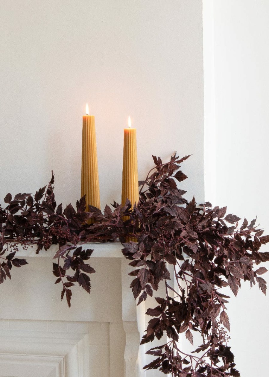 Fall Foliage Radial | Natural Beeswax Fluted Pillar Candle - 13.5"