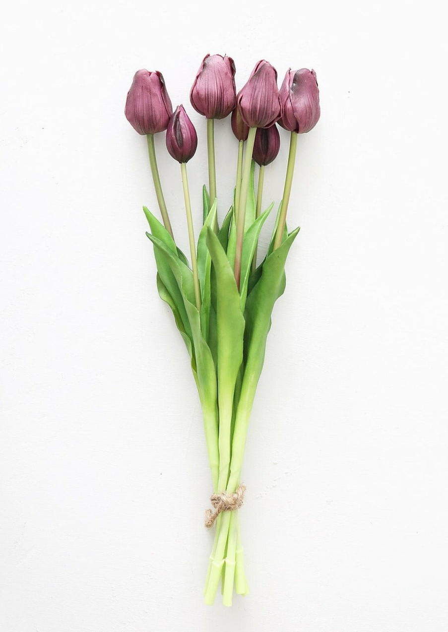 Blooming Florals Radial | Bundle Of 7 Purple Artificial Tulip Flower - 18.5"