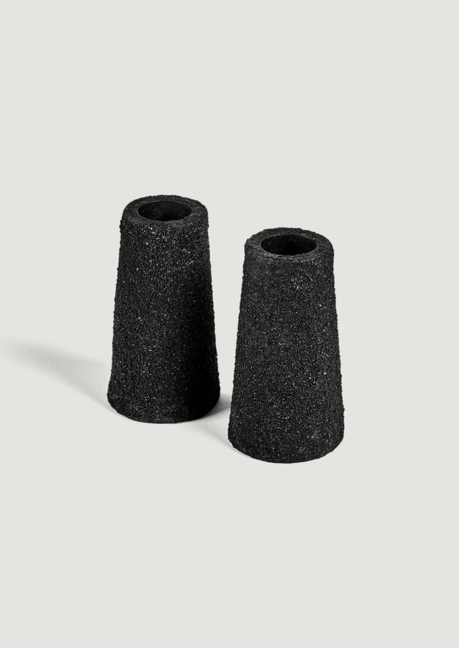 Fall Foliage Radial | Set Of 2 Metal Taper Candle Holders With Pumice Texture - 3.25"