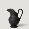 Blooming Florals Radial | Handmade Watertight Stoneware Pitcher Vase In Black - 9.75"