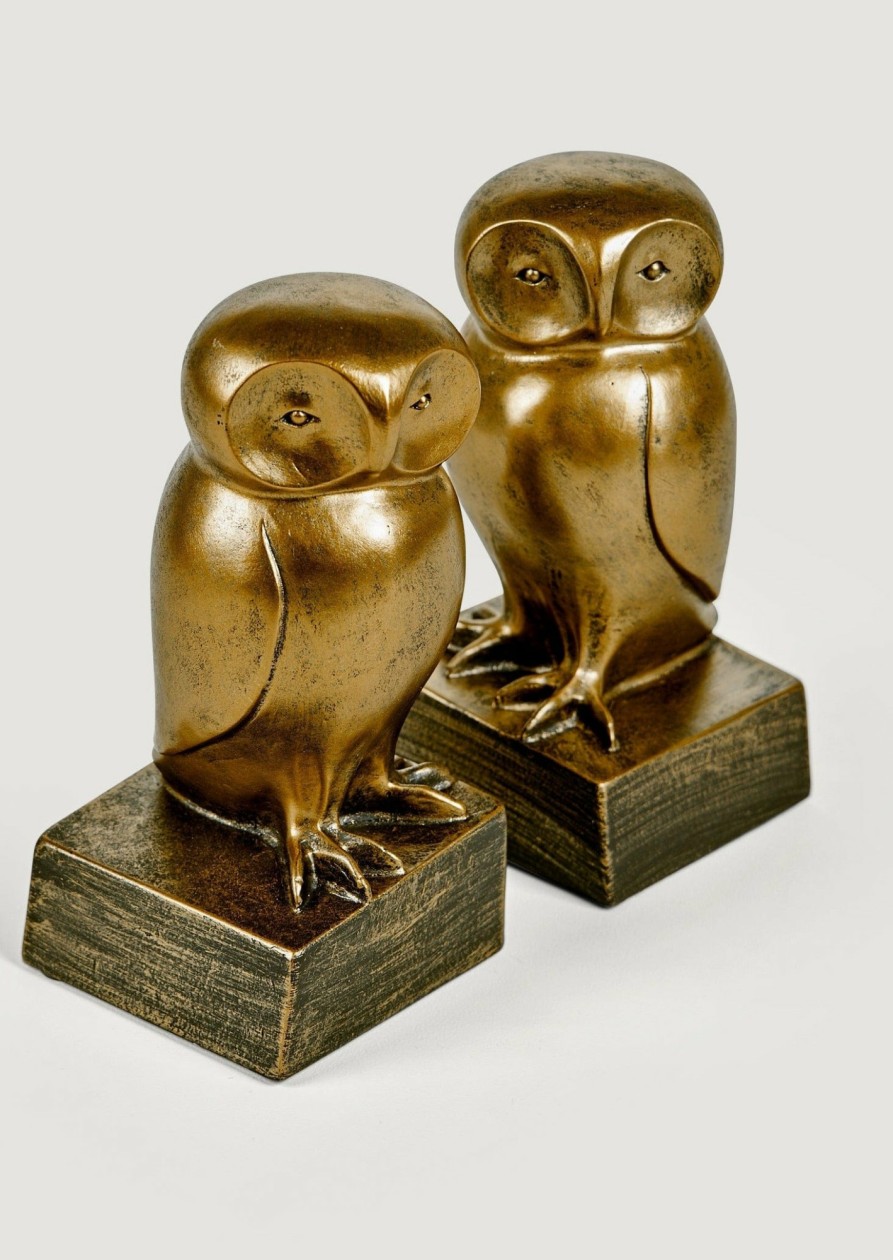 Fall Foliage Radial | Set Of 2 Owl Bookends In Bronze Patina - 8.5"