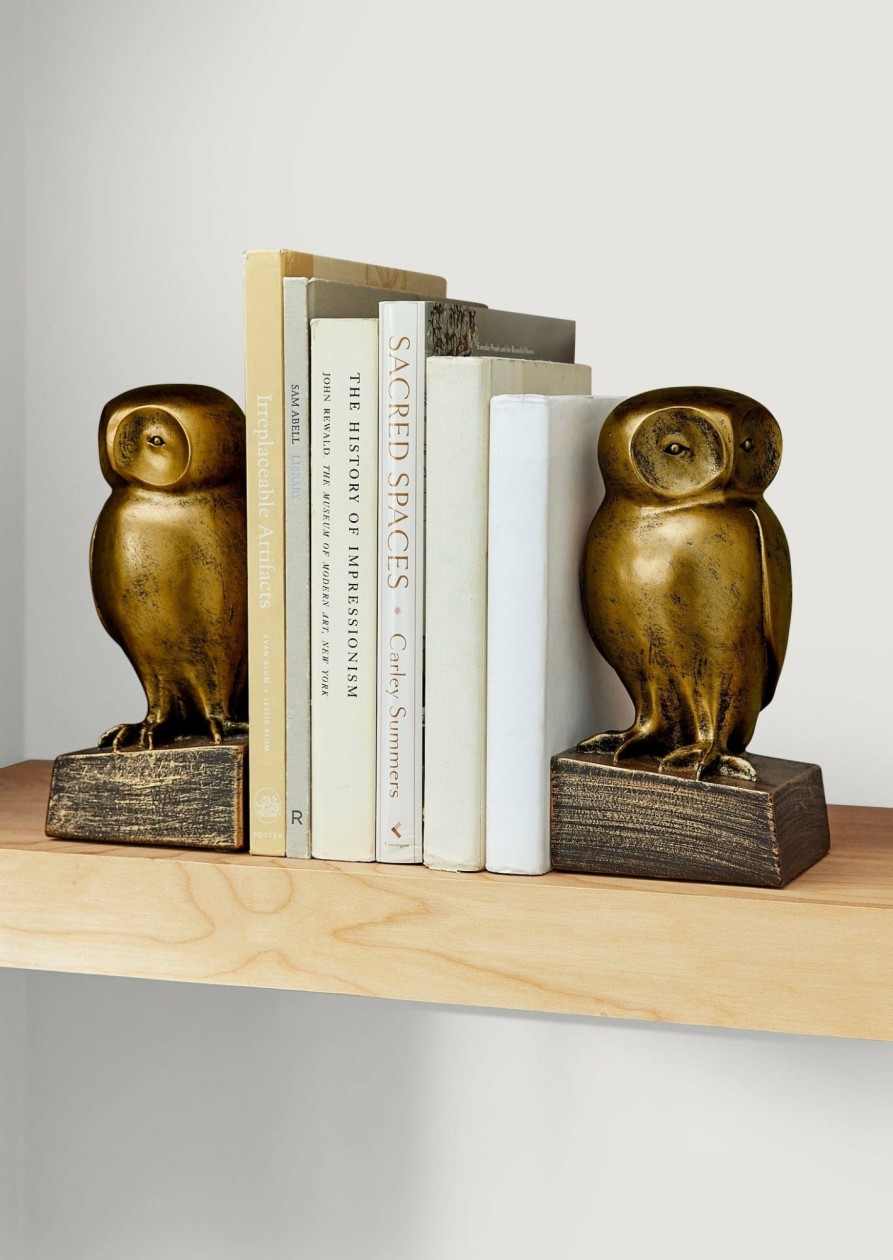 Fall Foliage Radial | Set Of 2 Owl Bookends In Bronze Patina - 8.5"