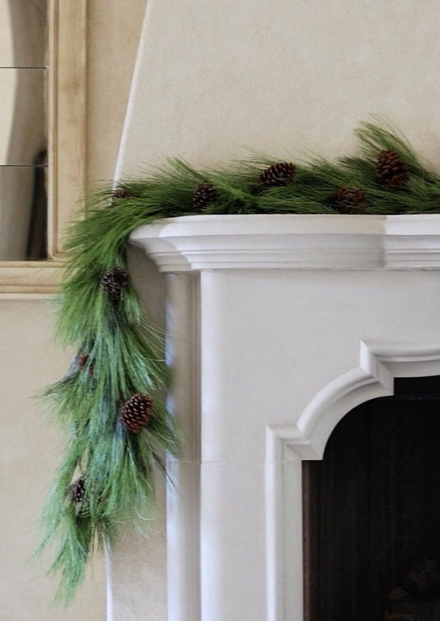 Winter Forest Radial | Deluxe Full Long Pine Needle And Pinecone Christmas Garland - 72"