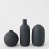 Blooming Florals Radial | Afloral Set Of 3 Black Ceramic Bud Vases - 4.25-7"