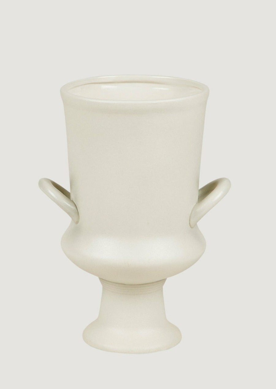 Blooming Florals Radial | Chalk White Matte Ceramic Urn Vase - 12"