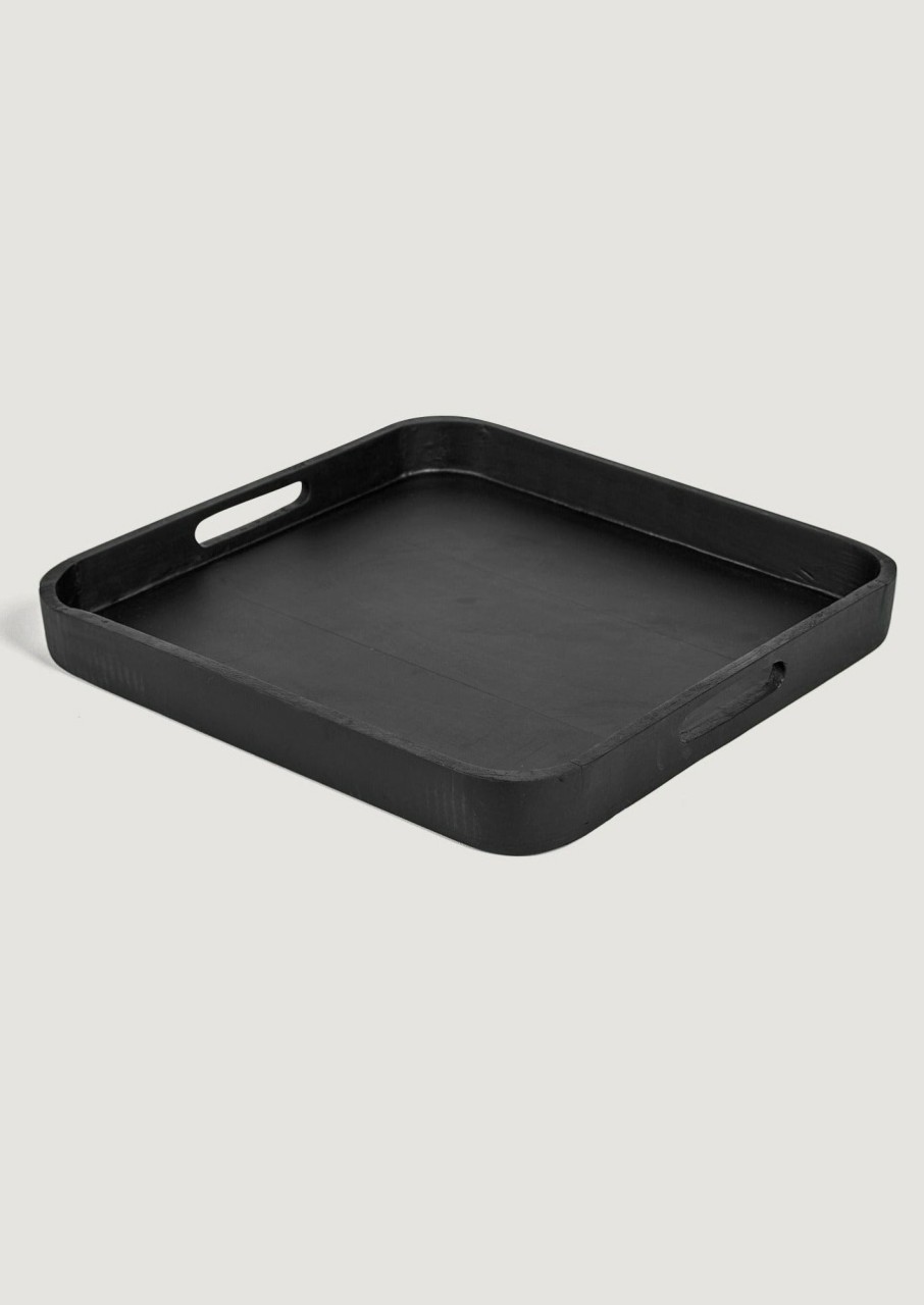 Blooming Florals Radial | Dark Mango Wood Tray With Handles - 15" Square