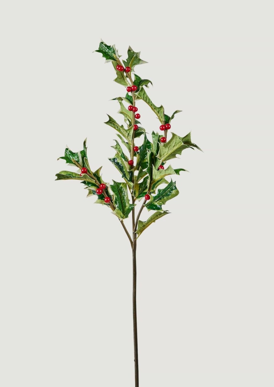 Winter Forest Radial | Artificial Holly Leaf And Berry Branch - 33"