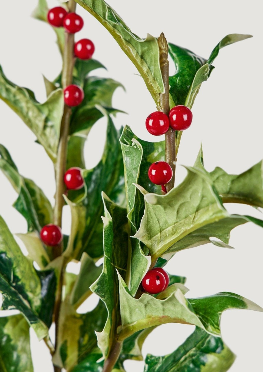 Winter Forest Radial | Artificial Holly Leaf And Berry Branch - 33"