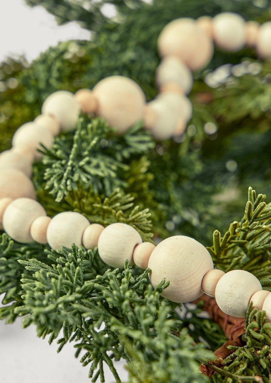 Winter Forest Radial | Natural And Cream Wood Bead Christmas Garland - 48"